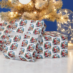 Papier Cadeau Motif carrelé de rennes de Père Noël Festive Noël
