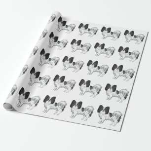 Papier Cadeau Motif Cartographié de chien noir et blanc