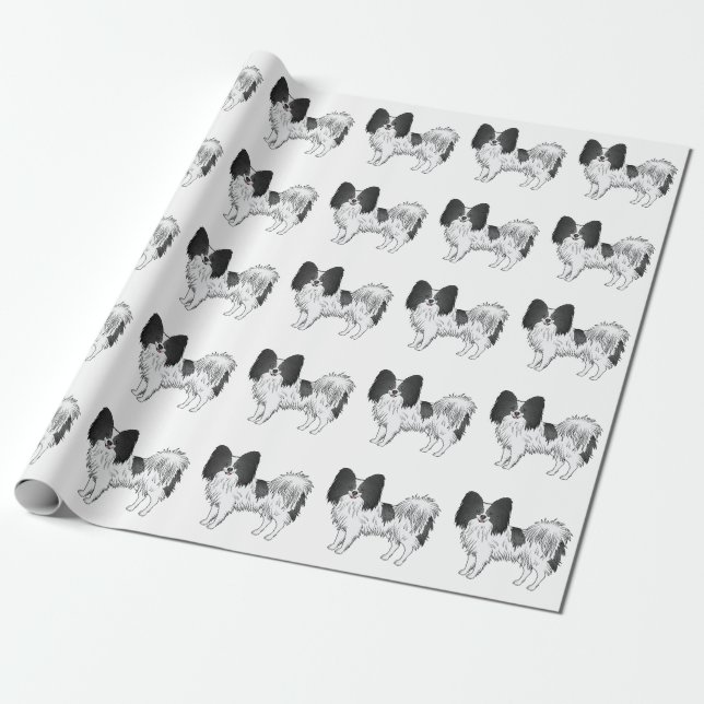 Papier Cadeau Motif Cartographié de chien noir et blanc (Déroulé)