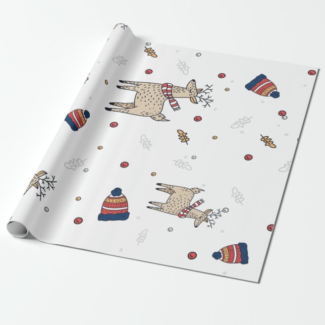 Papier Cadeau Motif Casquette de Christmas Reindeer (Déroulé)