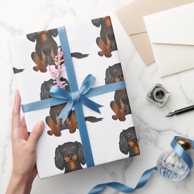 Papier Cadeau Motif Cavalier King Charles Spaniel noir et feu (Cadeaux)