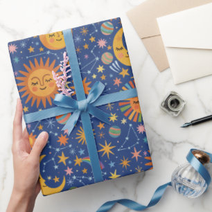 Papier Cadeau Motif céleste dessiné à la main - Rouleau de papie