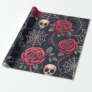 Papier Cadeau Motif céleste floral crâne gothique (4)