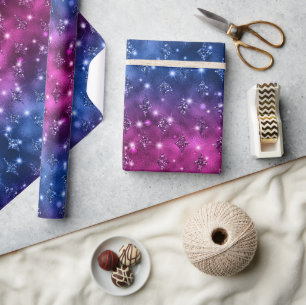 Papier Cadeau Motif céleste pailleté ombré bleu et rose