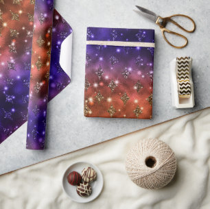 Papier Cadeau Motif céleste pailleté ombré violet et orange