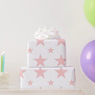 Papier Cadeau Motif Céleste Pastel Rose Fille Etoiles Printemps