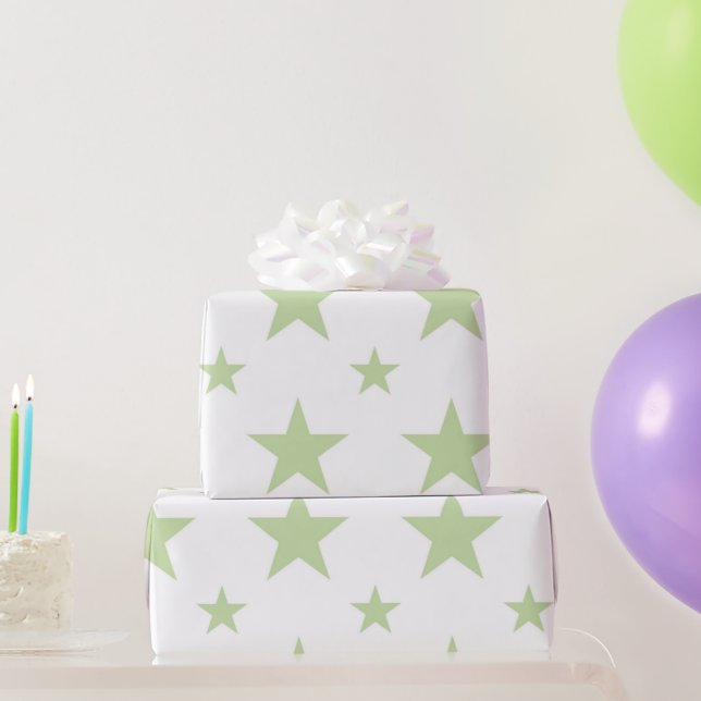 Papier Cadeau Motif Céleste Pastel Vert Étoiles Printemps (Cadeaux de fête)