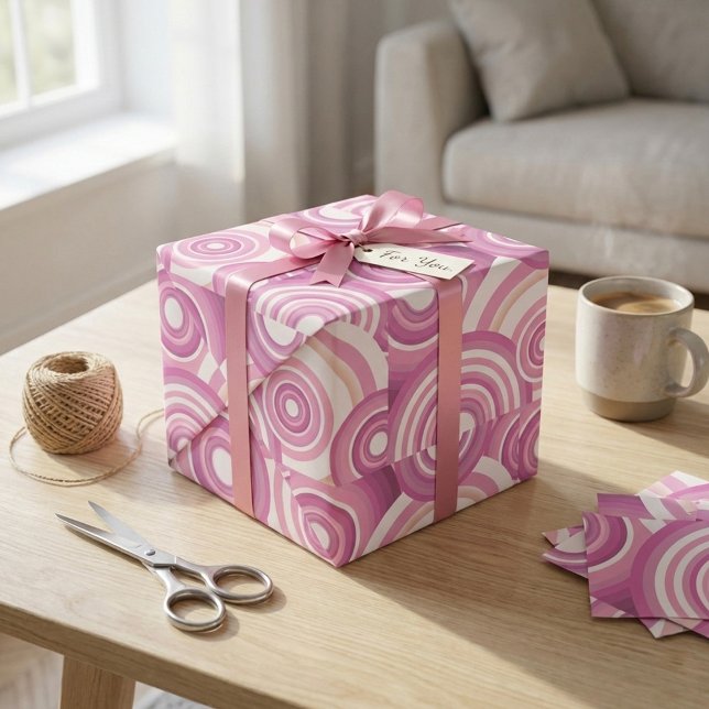 Papier Cadeau Motif Cercles Rétro Rose (Créateur téléchargé)
