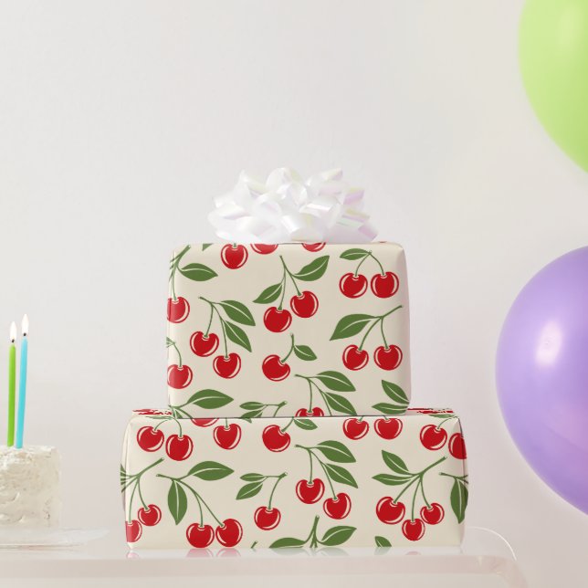 Papier Cadeau Motif Cerise Douce Rouge Coquette (Cadeaux de fête)