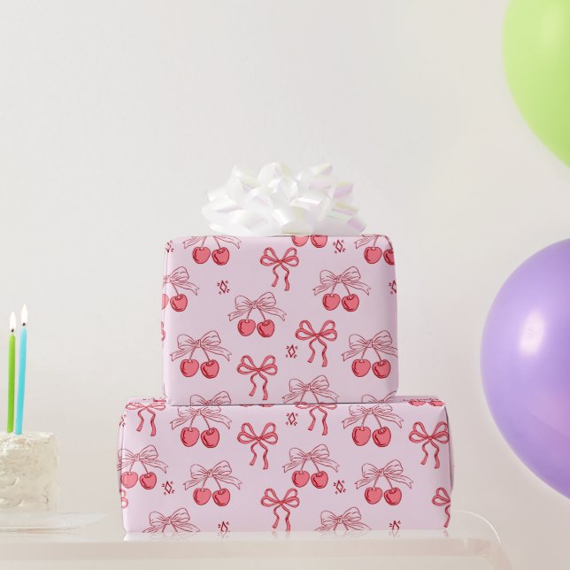 Papier Cadeau Motif Cerise Douce Rouge Coquette (Cadeaux de fête)