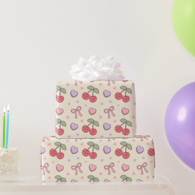 Papier Cadeau Motif Cerise Douce Rouge Coquette (Cadeaux de fête)