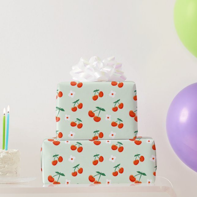Papier Cadeau Motif Cerise Douce Rouge Coquette (Cadeaux de fête)