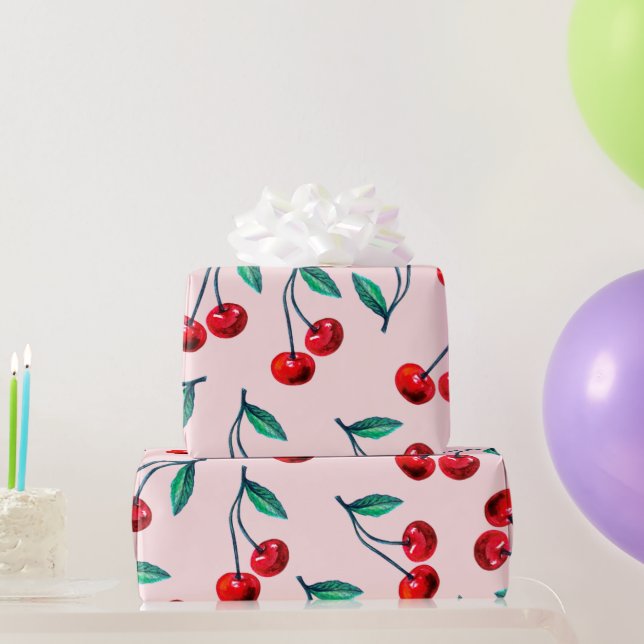 Papier Cadeau Motif Cerise Rouge Sucré (Cadeaux de fête)