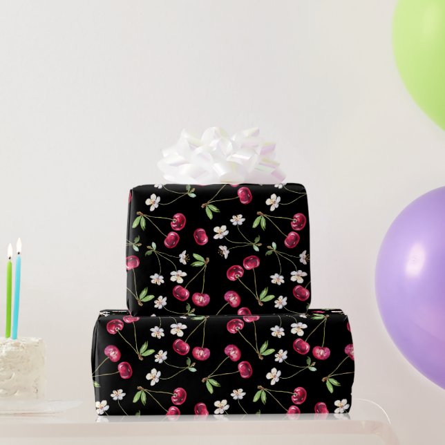 Papier Cadeau Motif Cerise Rouge Sucré (Cadeaux de fête)