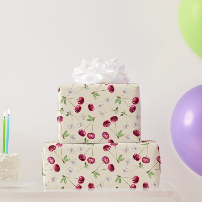Papier Cadeau Motif Cerise Rouge Sucré (Cadeaux de fête)