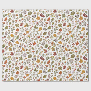 Papier Cadeau Motif Champêtre de Champignon de Feuille de Bois A