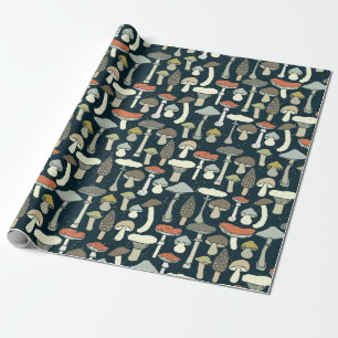 Papier Cadeau Motif Champignons de Bois Rustique