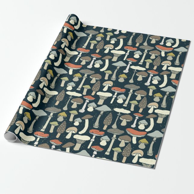 Papier Cadeau Motif Champignons de Bois Rustique (Déroulé)