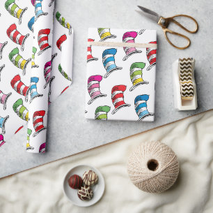Papier Cadeau Motif Chapeau Coloré du Chat au Chapeau