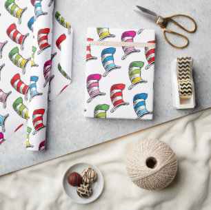 Papier Cadeau Motif Chapeau Coloré du Chat dans le Chapeau