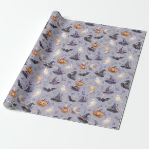 Papier cadeau motif chapeau de sorcière fantôme pa