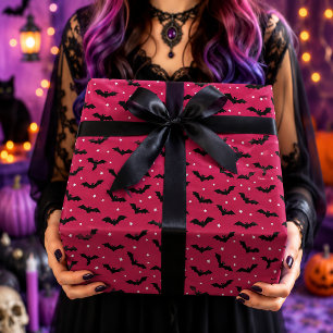 Papier Cadeau Motif Chauves-Souris Rose & Noir Halloween