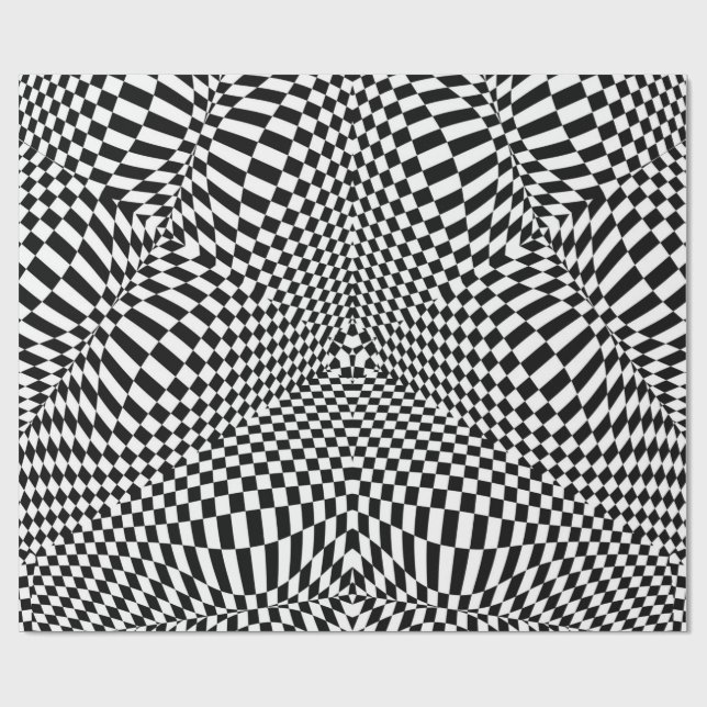 Papier Cadeau Motif checkered noir et blanc abstrait (Plat)