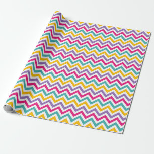 Papier Cadeau Motif Chevron avec Rayure Sarcelle et Violet
