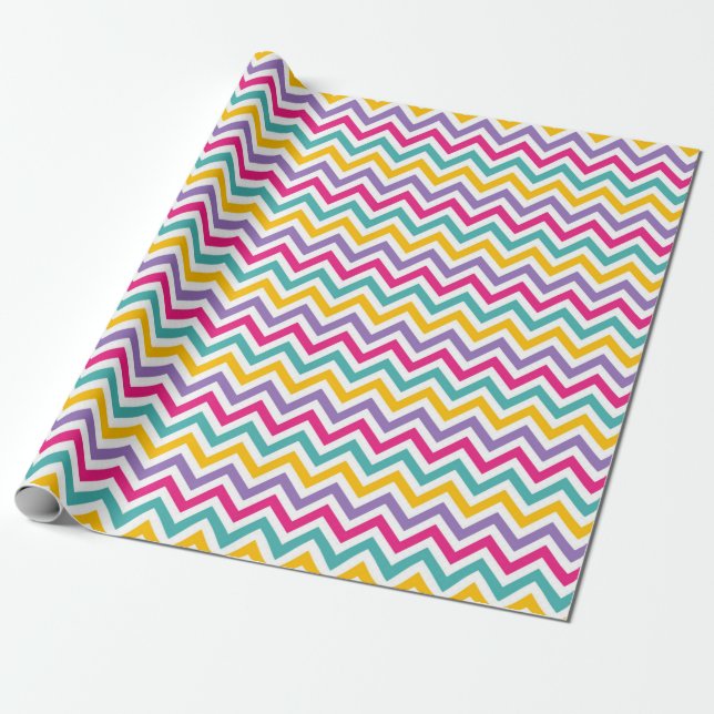 Papier Cadeau Motif Chevron avec Rayure Sarcelle et Violet (Déroulé)