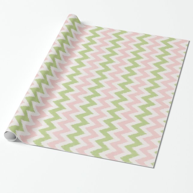 Papier Cadeau Motif chevron géométrique rose et vert chic (Déroulé)