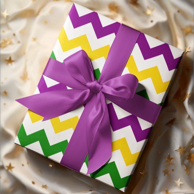 Papier Cadeau Motif Chevron Mardi Gras (Mardi Gras Chevron Pattern Wrapping Paper)