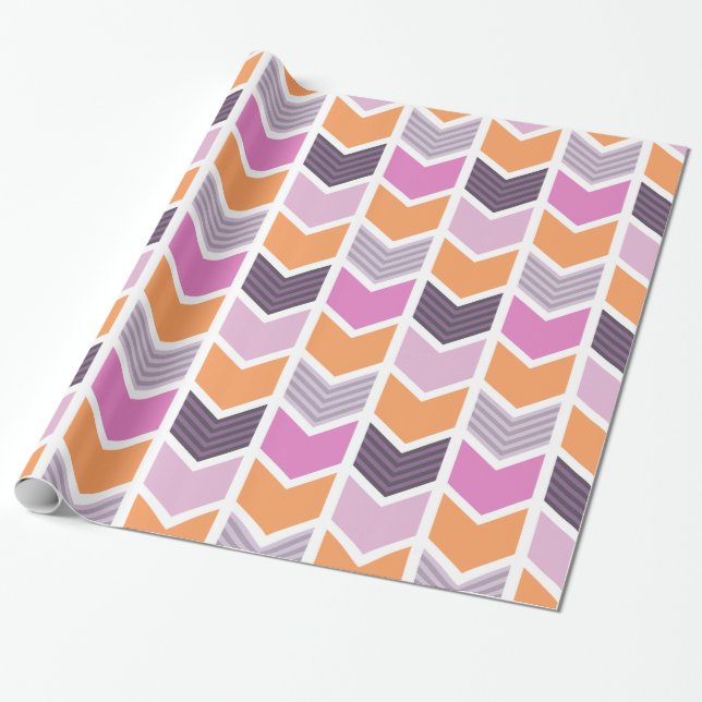 Papier Cadeau Motif Chevron rouge orange rose (Déroulé)