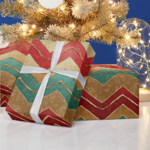 Papier Cadeau Motif Chevron Rouge Vert Or Élégant