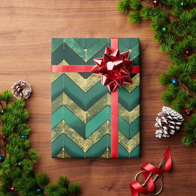 Papier Cadeau Motif Chevron Vert Or Élégant (Cadeau de vacances)