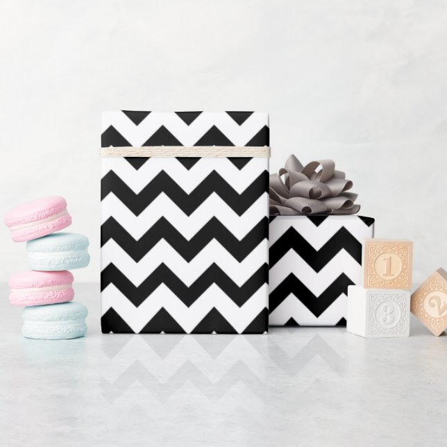 Papier Cadeau Motif Chevron Zigzag noir et blanc (Baby Shower)