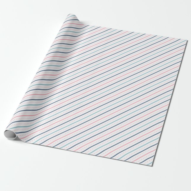 Papier Cadeau Motif Chic De Lignes Et De Points Bleus, Roses Et  (Déroulé)