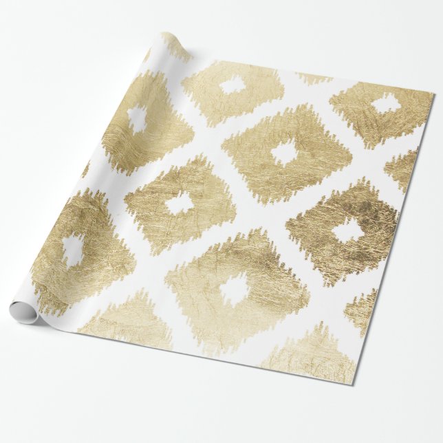 Papier Cadeau Motif chic moderne d'ikat de feuille d'or de faux (Déroulé)