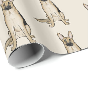 Papier Cadeau Motif Chiens de berger allemands brun clair et noi