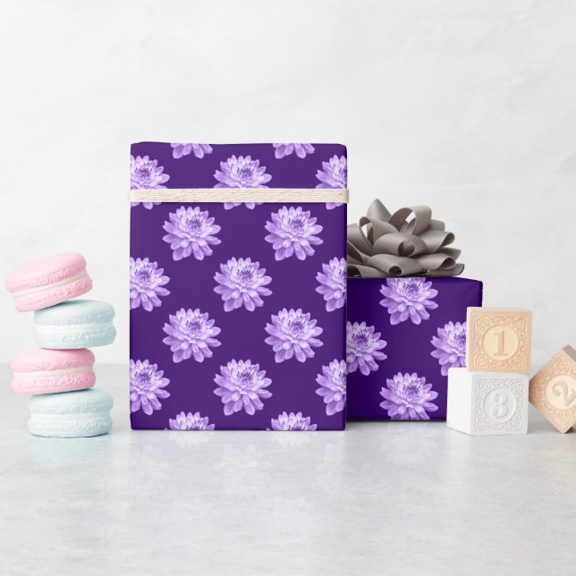 Papier Cadeau Motif Chrysanthemum - Violet profond (Baby Shower)