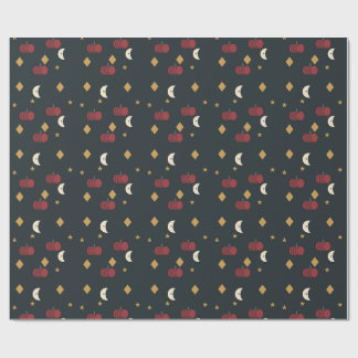 Papier Cadeau Motif cirque vintage lune effrayante et citrouille