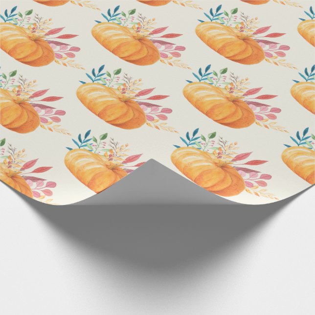 Papier Cadeau Motif Citrouille d'aquarelle orange (Coin)