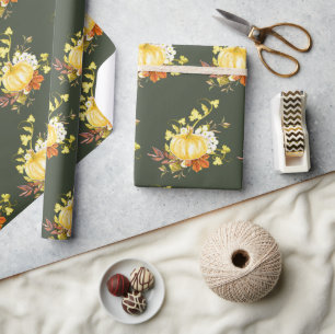 Papier Cadeau Motif Citrouille de Thanksgiving Glossy