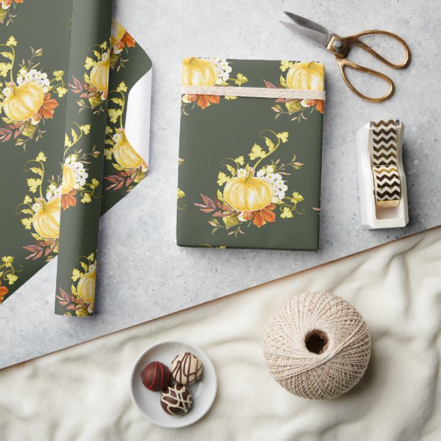 Papier Cadeau Motif Citrouille de Thanksgiving Glossy (Artisanat)