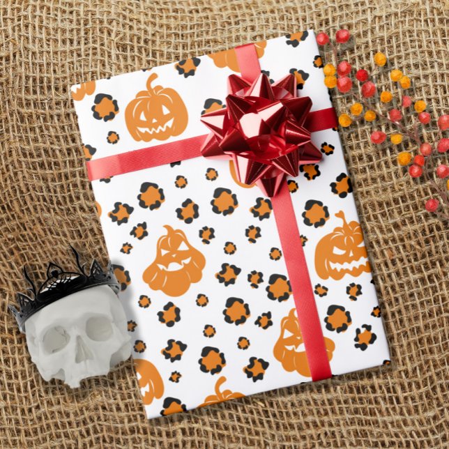 Papier Cadeau Motif Citrouille Empreinte de léopard orange Hallo (Créateur téléchargé)