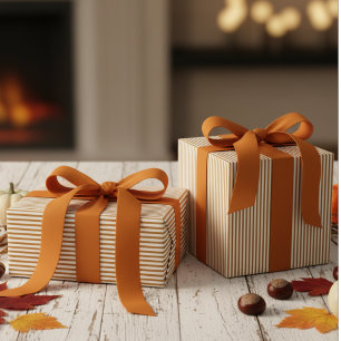 Papier Cadeau Motif citrouille Orange et White Stripes