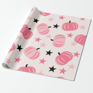Papier Cadeau Motif Citrouille rose avec étoiles