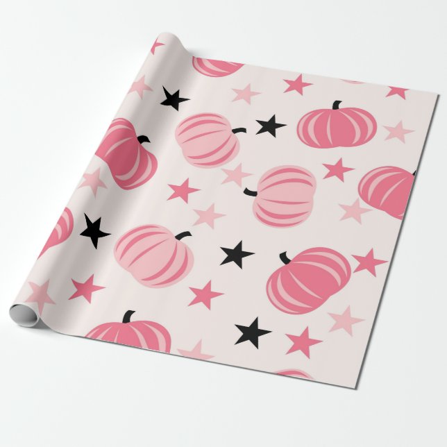 Papier Cadeau Motif Citrouille rose avec étoiles (Déroulé)