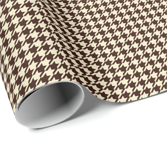 Papier Cadeau Motif classique Brown ivoire Pepita Houndstooth (Coin rond)