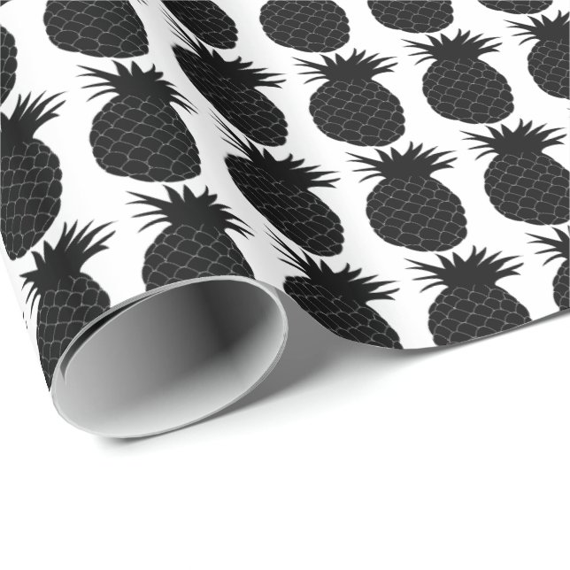 Papier Cadeau Motif classique d'ananas noir et blanc (Coin rond)