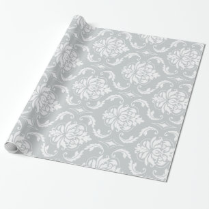 Papier Cadeau Motif classique de damassé de blanc gris